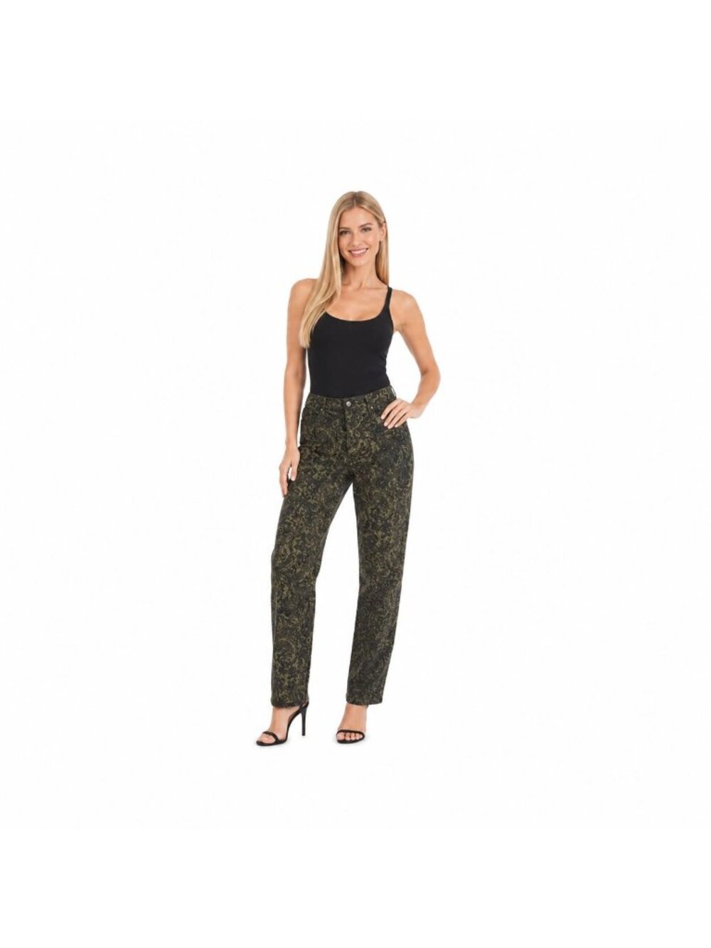2/$30 ZARA 00 Green Black Paisley Print High Rise Straight Leg Pants
